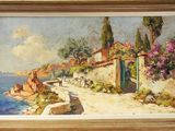 an image of a painting of a house by the water