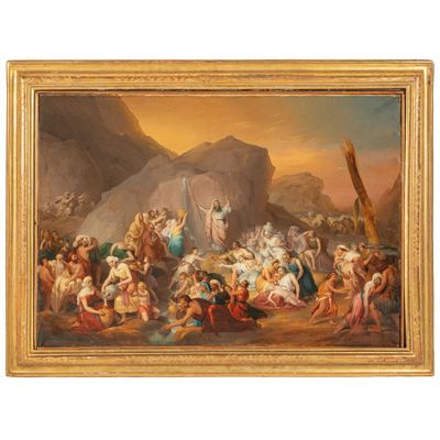 PEINTRE DU 19ÈME SIÈCLE Moïse fait couler l'eau du rocher