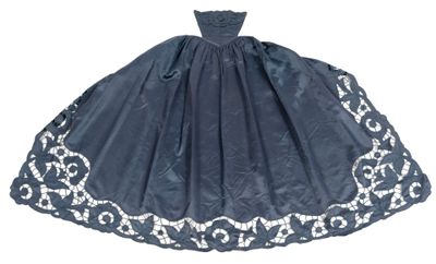 an image of a blue dress with white lace on it
