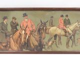 tableau représentant un groupe d'hommes à cheval, avec un chien au premier plan
