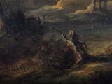 a painting of a man riding a horse in a field