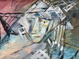 peinture abstraite représentant le visage d'une femme dans un espace clos