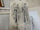 un dessin représentant un homme et une femme debout l'un à côté de l'autre