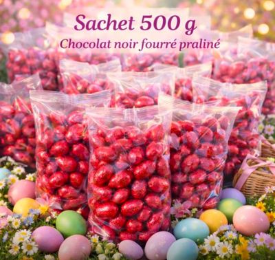 sachet 500g chocolaat noir fourre praline