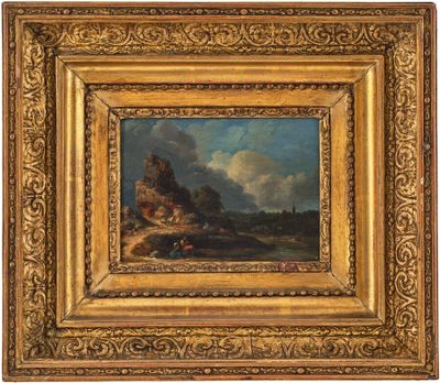une peinture d'un paysage avec un château au loin