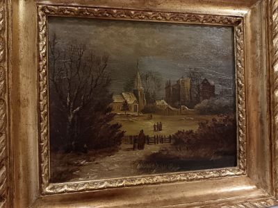 Ecole Française (XIXè) "Sur le chemin de l'église", huile su…