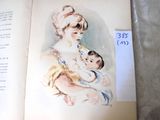 an open book with a picture of a woman holding a baby