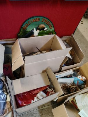many boxes of food that are sitting on the floor