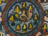 an image of a painting of buddhas in a circle surrounded by clouds