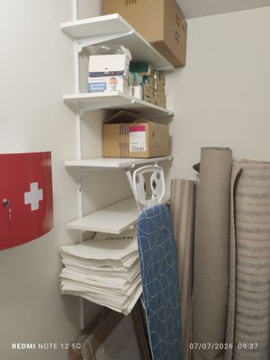 a closet with a lot of supplies on the shelves