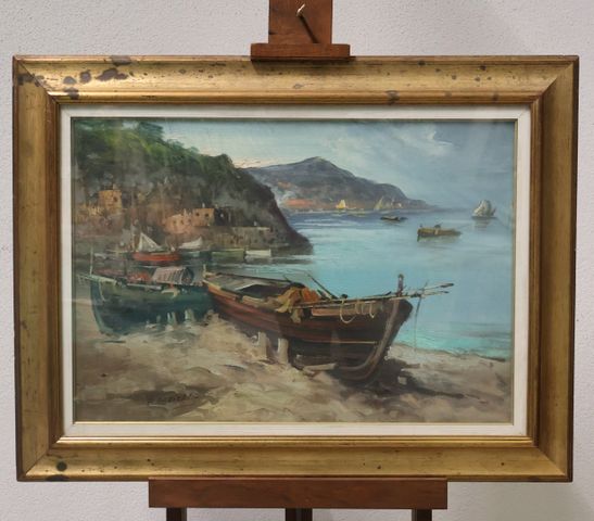 « Vue maritime ». Huile sur toile. Signature à identifier en bas ...