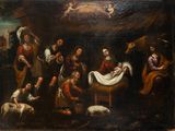 an image of a painting of a nativity scene with angels and sheeps