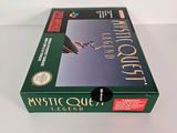 the box for the nintendo game mystic quest legend is sitting on a white surface