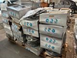 a pallet full of boxes of water sitting on a pallet