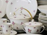 a lot of plates and cups on the table