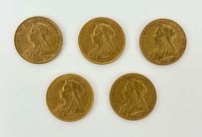 four gold sovereigns, one of which is a sovereign and the other of which is a sovereign