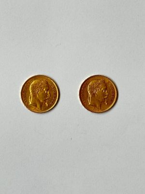 Deux pièces de 20 francs or Napoléon III tête laurée (1x1864 ; 1x1866) - Photo 1