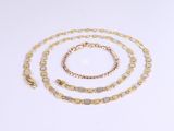 a set of three gold chains and a bracelet on a white background