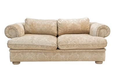 an image of a beige couch with pillows on it on a white background