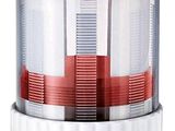 a red and white light that is on top of a table