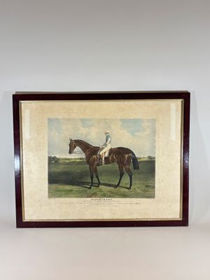 an image of a painting of a man on a horse in a field