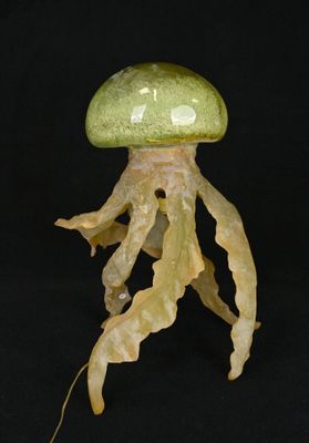 a jellyfish that is sitting on top of a leaf