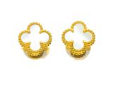 pair of gold plated flower stud earrings on a white background