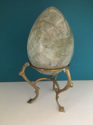 Oeuf d'Autruche, Socle Bronze & Marbre Blanc (XIXe) H : 36 cm