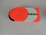a red and white case that has a pokemon logo on it