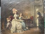 un tableau représentant une femme et deux enfants assis à une table