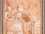 a drawing of a woman sitting on a staircase next to a man