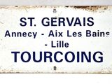 a sign that says st gervais anney, aux les bains, little tourcoing