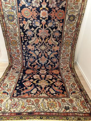 Tapis Iran malayer ancien, vers 1920 fond bleu marine 385X 1…