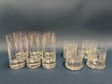 set of six clear glass drinking glasses with a gold rim