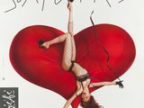 une affiche représentant une femme allongée sur un cœur rouge