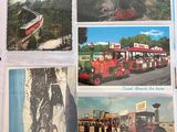 a book with pictures of trains and people on it