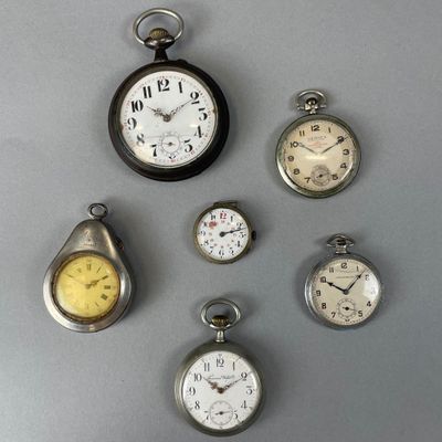 Six montres de gousset en métal argenté comprenant :
