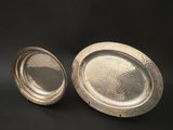 pair of antique silver plated oval trays on stand