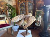 a statue of a bird that is sitting on a table