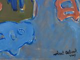 a painting of a blue elephant and a red elephant