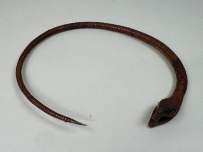 a snake that is laying on a white surface