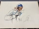dessin représentant un homme en tenue de baseball tenant une batte