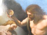 un tableau représentant un homme en train de verser de l'eau sur la tête d'une femme