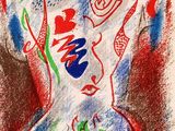 a drawing of a woman ' s torso with flowers on it