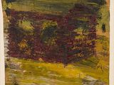 une peinture abstraite dans les tons de vert, jaune et rouge sur fond blanc