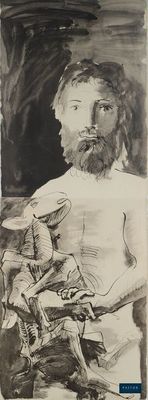 une image représentant le dessin d'un homme tenant un chat