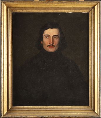 a painting of a man with a mustache in a gold frame