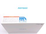 a white box with a blue and orange logo on it