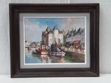 a picture of a painting of boats on the water