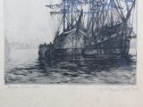 a drawing of a ship that is in the water